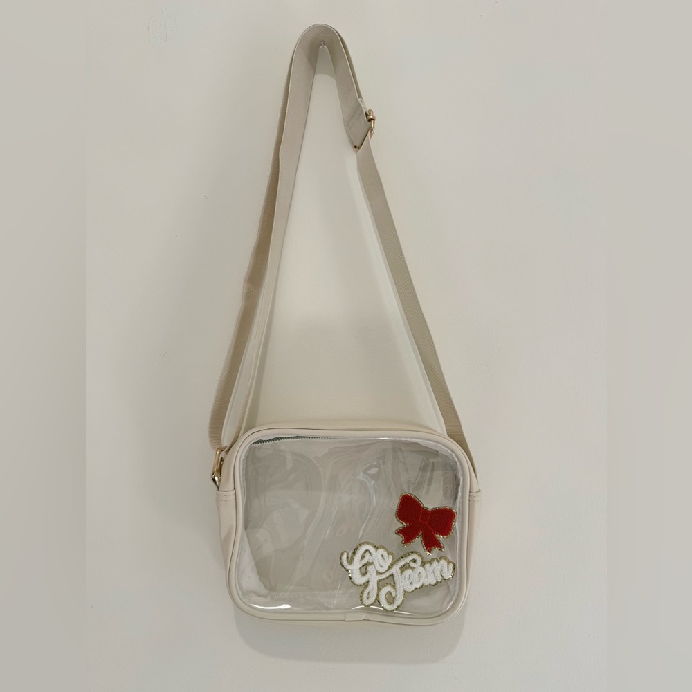 Clear Stadium Crossbody Bag with Red Bow Accent
